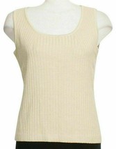 ST. JOHN Chino Beige Shimmer Wool Blend Rib Knit Sleeveless Shell Top M - £112.24 GBP