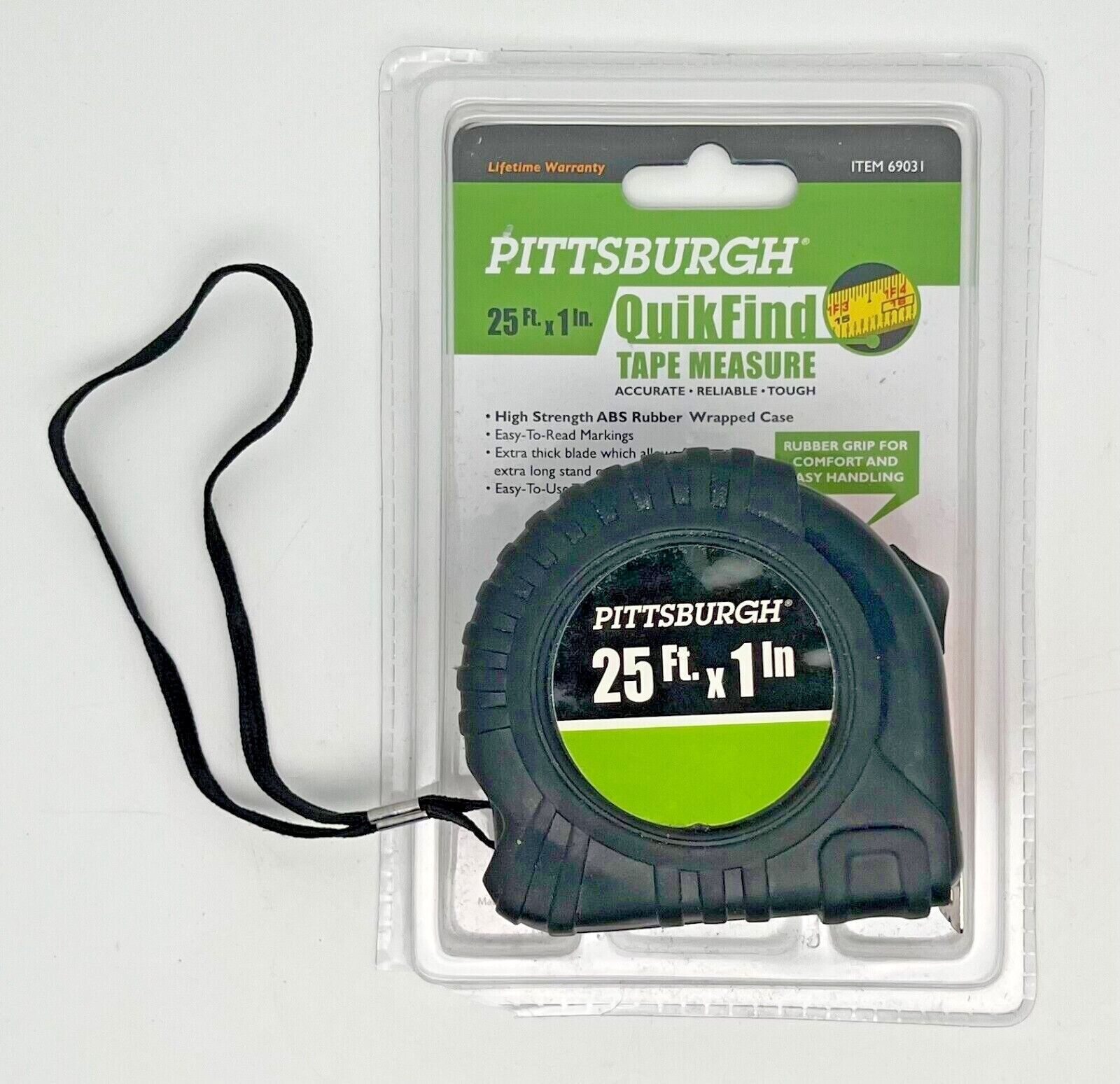 Pittsburgh Quick Find Tape Measure 25'x1" Thumb Lock Rubber Grip BRAND NEW - $9.27