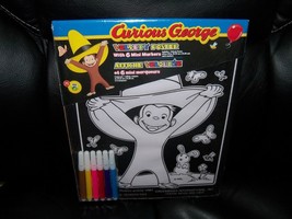 CURIOUS GEORGE Velvet Coloring Poster BIG YELLOW HAT with 6 Mini Markers... - £8.03 GBP