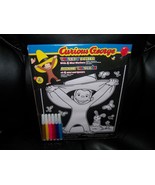 CURIOUS GEORGE Velvet Coloring Poster BIG YELLOW HAT with 6 Mini Markers... - £8.07 GBP