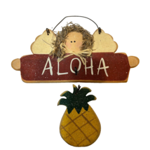 Vintage Handcrafted Hand Painted Wooden Aloha Angel Pineapple Hanging 7 x 6.5&quot; - £12.03 GBP