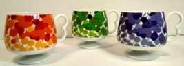 Set of 3 Vintage Retro Mod Flower Abstract Pedestal Mid Century Coffee Cups 12oz - £31.97 GBP
