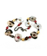 Chico&#39;s Necklace Strand Bohemian BOHO Abalone Brown Red Beaded Bronze Tone - $305.72 MXN