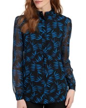 New Anne Klein Blue Black Career Chiffon Tunic Blouse Size L Size Xl - £50.67 GBP+