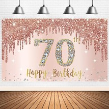 Happy 70Th Birthday Banner Backdrop Decorations For Women, Rose Gold 70 Birthday - £21.17 GBP