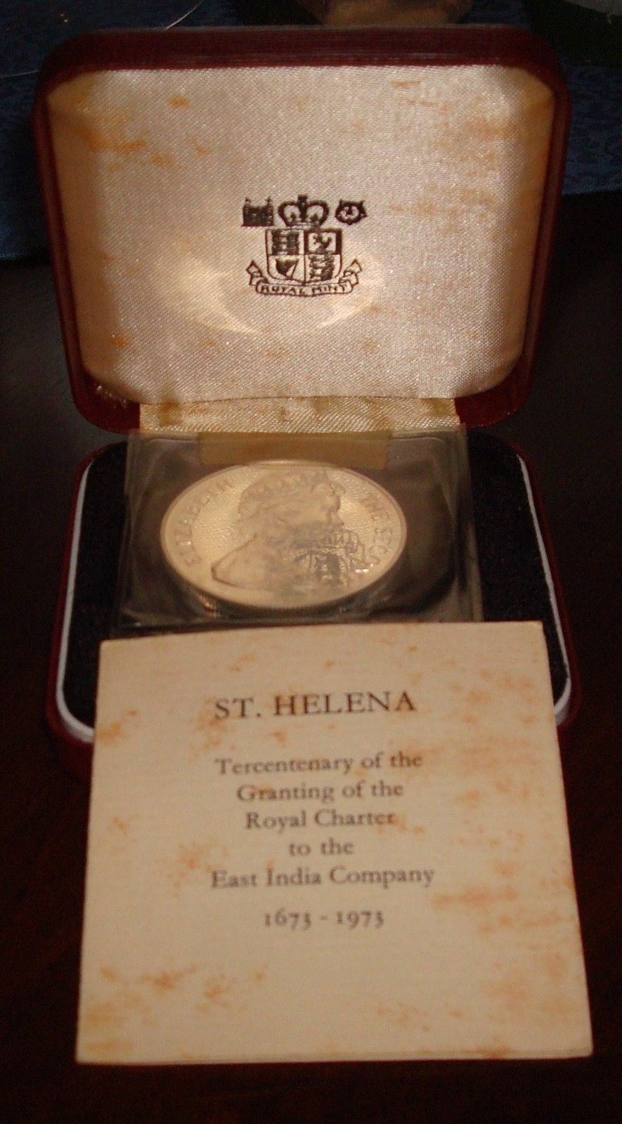 1973 ST HELENA 25 PENCE SILVER PROOF CROWN WITH CASE - $24.95
