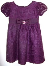 Rose Cottage Girls Lace Dress Size 4 Dark Purple Short Puffy Sleeves  New - $24.18