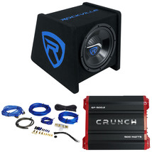 Rockville RV10P 10&quot; 500w Car Subwoofer+Vented Sub Box+Crunch Amplifier+Amp Kit - £198.51 GBP