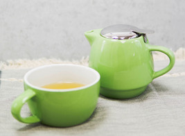 Glossy Green Contemporary Ceramic Stackable Teapot Set Single Tea Pot With Mug - £18.95 GBP