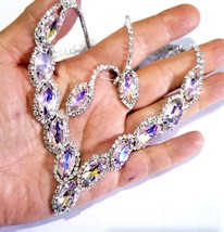 Rhinestone Crystal Set, Pink Statement Necklace, Bridal Wedding Necklace, Pagean - £37.67 GBP