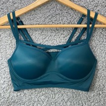 Victoria Secret Pink Strappy Bralette Teal Blue Push Up Bra Padded Cross Front M - £11.74 GBP