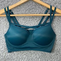 Victoria Secret Pink Strappy Bralette Teal Blue Push Up Bra Padded Cross Front M - £11.23 GBP