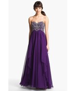 Sherri Hill Embellished Bodice Draped Chiffon Gown Dress Sz 10 Purple - $102.56