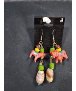 Awesome Colorful Stone Beads &amp; Burro Donkey Pierced Earrings.  Rare and ... - $31.38 CAD