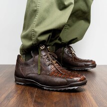 Genuine caiman hornback and original lizard skin Crater Brown image 7