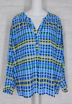 Lior Ivy Shirt Blue Check Print V Neck High Low Hem Long Sleeves Nwt L Xl - £55.22 GBP