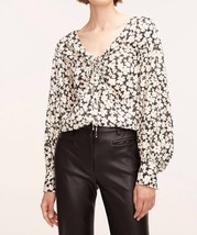 Rebecca Taylor paige fleur drawstring blouse in Black White Flower Combo - size - £135.49 GBP