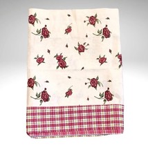 Rose Plaid Gingham Kitchen Valance Curtain Red White Cotton 2pc Set EUC 49x17&quot; - £23.70 GBP