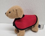 Baby Gap Tan Brown Dog Plush Red Jacket 5&quot; Mini Stuffed Animal Rattle - £19.59 GBP