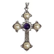 VTG Sarah Coventry Crusader Cross Pendant Necklace Silver Tone Religious Symbol - £14.16 GBP