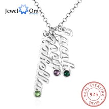 JewelOra 925 Sterling Silver Personalized Vertical Name Necklace with 3 Birthsto - £30.33 GBP