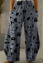 Women Dog Lover Print Trousers Summer High Elastic Waist Wide Leg Loose Pants - £15.64 GBP