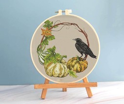 Wreath Cross Stitch Black Crow Pattern pdf - Blackbird Embroidery Raven Cross  - £7.59 GBP