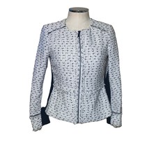 Karl Lagerfeld Paris White Fringe-Trimmed Tweed Zip Up Jacket Size Small - £21.92 GBP