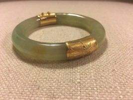 Vintage Antique 14K Solid Yellow Gold Natural Jade Stone Bangle Bracelet - £562.61 GBP