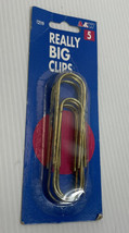 Mega Clip Paper Clips, 4”. Gold, 5 Count  A7072536 New Vintage A &amp; W - $6.79