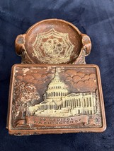 VINTAGE CLAY ASHTRAY  WITH LIDDED CIGARETTE HOLDER  U.S. CAPITOL ENGRAVI... - €21,67 EUR