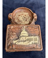 VINTAGE CLAY ASHTRAY  WITH LIDDED CIGARETTE HOLDER  U.S. CAPITOL ENGRAVI... - €21,67 EUR