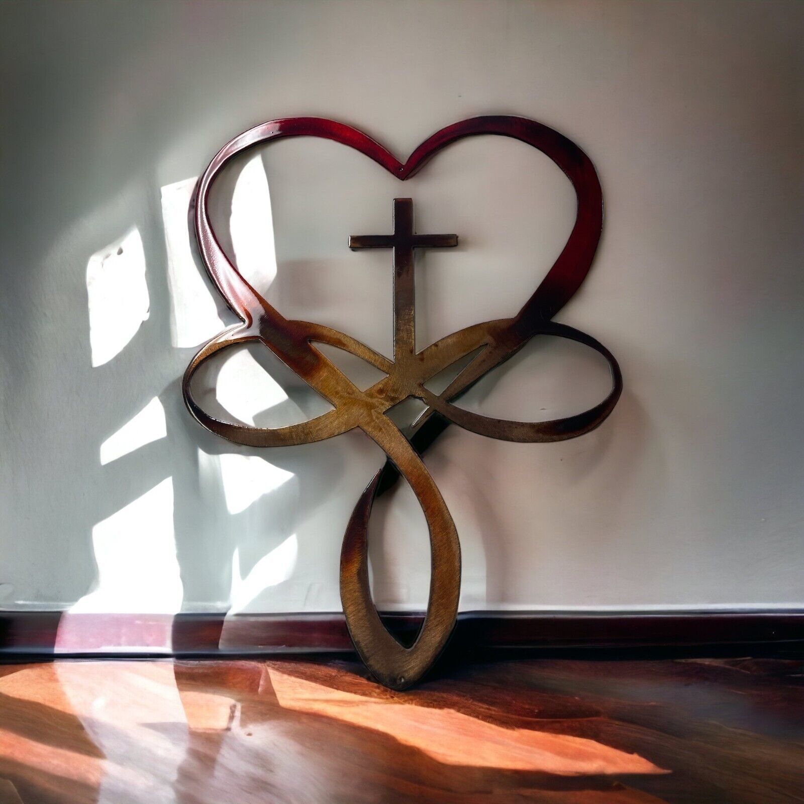 Heart Cross Infinity Symbol Copper and Bronzed and Red 15" x 11 1/2" - £32.27 GBP