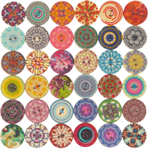 100Pcs Mixed Random Flower Painting round 2 Holes Wood Wooden Buttons for Sewing - £11.31 GBP