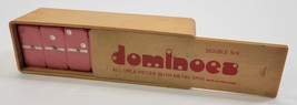 *B2) Rare RED Vintage Double Six Urea Dominoes Metal Spin Set In Box - $49.49