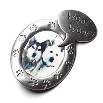 JJ Jonette Pewter Silver Woof Woof Dog Bark Paw Print Picture Oval Brooch Pin - £7.11 GBP