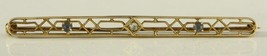 Fine Estate Jewelry 14KT Yellow Gold SF Hallmark Diamond &amp; Blue Topaz Bar Brooch - $201.34