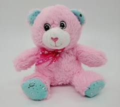 7&quot; Valentine Bear Pink Blue Silver Sitting Plush Stuffed Animal Lovey Toy B39 - £7.85 GBP