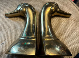 VINTAGE LEONARD BRASS DUCK BOOK ENDS PAIR MALLARD GOOSE CABIN DECO HUNTI... - £19.43 GBP