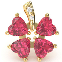 4 Leaf Clover Shamrock Pink Tourmaline Diamond Pendant In 14k Yellow Gold - £398.87 GBP