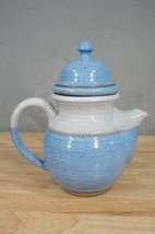 Vintage Studio Art OVERLAND Pottery 3PC Teapot Blue &amp; Gray Includes Strainer Cup - £40.22 GBP