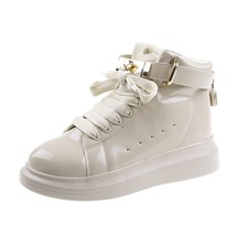 Spring Women Platform Sneakers Fashion Leather High Top Casual Shoes Chunky Vulc - £41.24 GBP