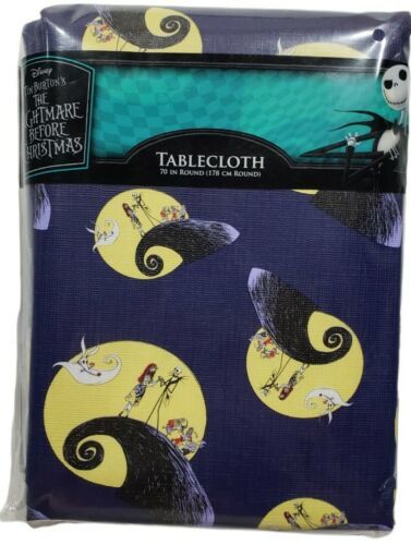 Primary image for Disney Vinyl Tablecloth The Nightmare Before Christmas 70” Round Blue New
