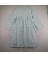 Miss Elaine Nightgown Womens Large Blue Satin Embroidered V Neck Long Sl... - $24.75