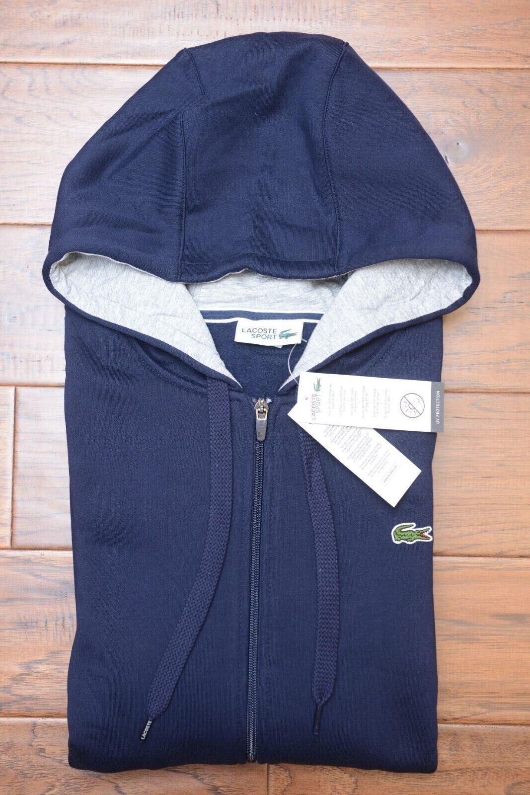 Primary image for Lacoste Sport SH7609 Mens Full Zip Navy Fleece Cotton Hooded Jacket Hoodie 4XL 9
