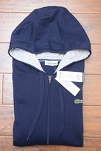 Lacoste Sport SH7609 Mens Full Zip Navy Fleece Cotton Hooded Jacket Hood... - $65.33