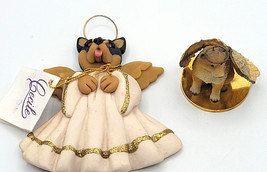 2 Shiba Inu Puppy Dog Angel Figurines 1 Cecile Baird with Tag 1 Sitting - $26.95