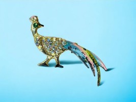 Vintage Rhinestone Enamel Peacock Blue Eyes Bird Brooch Costume Jewelry Pin - £18.58 GBP