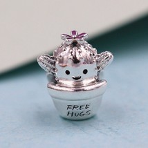2020 Spring Release 925 Sterling Silver Free Hugs Cactus Charm With Enamel Charm - £13.74 GBP