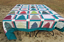 New Vintage HOME-MADE Patchwork Tree Quilt King Size 90&quot;x98&quot; And Dresser Scarf. - $163.35